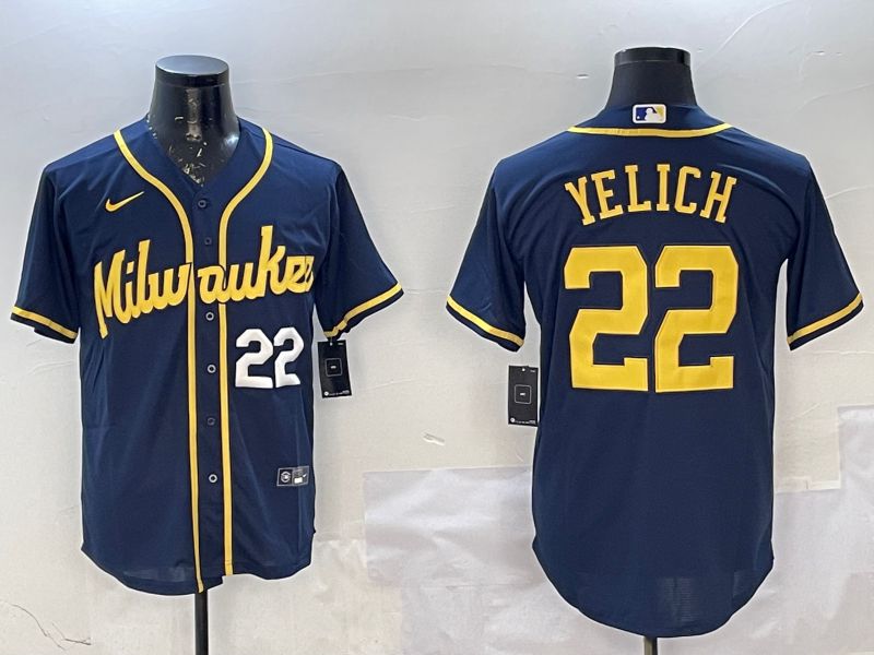 Men Milwaukee Brewers #22 Yelich Drak Blue Game 2025 Nike MLB Jersey style 2->milwaukee brewers->MLB Jersey